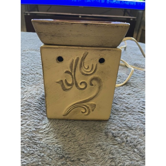 Scentsy Warmer Ceramic Brown Sandstone Art Deco Design with Red Indicator Light - Picture 3 of 7